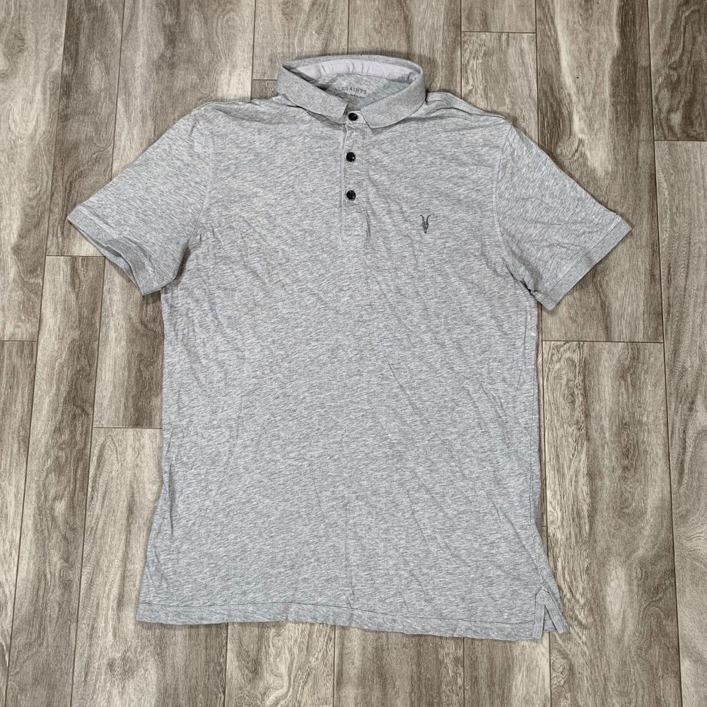 AllSaints Polo Mens Medium Gray Short Sleeve 100% Cotton Casual Golf